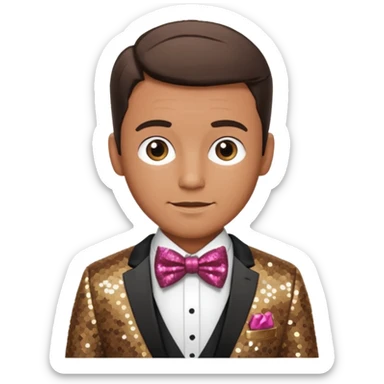 Neil Fanning, Australia Actor (b.1967) with brown sequin suit with bow tie sticker