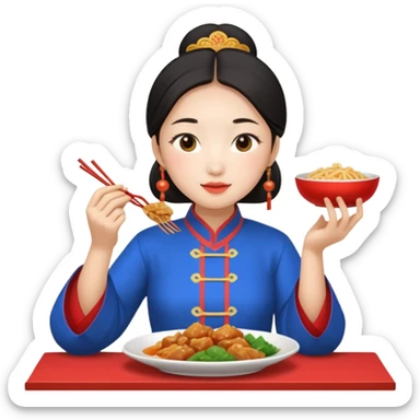 give me a authentic beijing women eating beijing food sticker