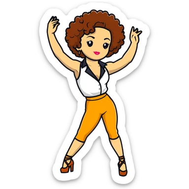 woman disco dancer, white skin, brown curly hair sticker