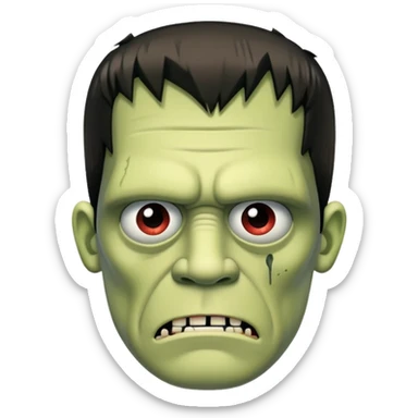 Frankenstein's Monster with stitched face, sad expression sticker
