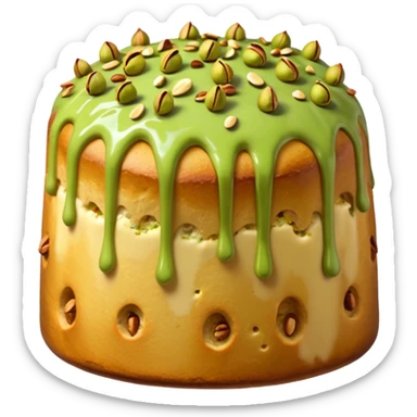 panettone con glassa al pistacchio che scende lungo i bordi e pistacchi come decorazione sticker