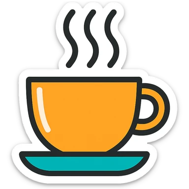 coffee cup with steam, symbolizing caffeine, minimal style icon sticker