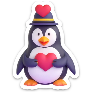 large penguin with a hat featuring the Discord logo and a large heart on chest sticker