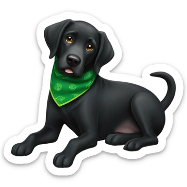 Black lab wearing green bandanna around neck, scooting butt on a carpet farting ￼ sticker