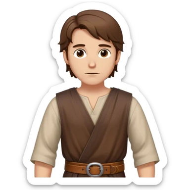 merchant outfit worn by a DnD themed fantasy character. basic simple tunic with a leather belt. clothes only above the waist. The clothes full waist. The character's haven't arms. character is bald hair brown eyes shoulder-length hair white man. sticker