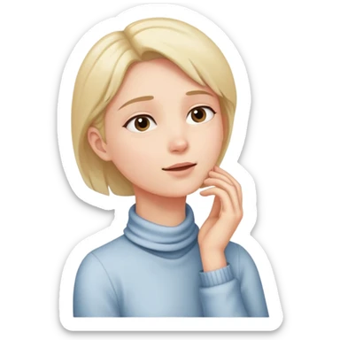 Person holding neck diagonally while looking up sticker