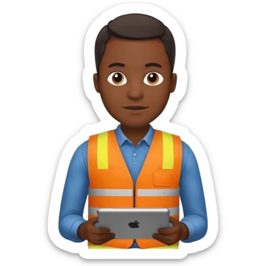 worker black man wearing orange west holding a tablet sticker