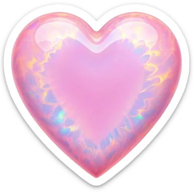 Heart-shaped pink opal gemstone with holographic fire patterns inside sticker