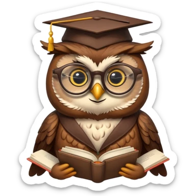 wise owl with glasses and book sticker