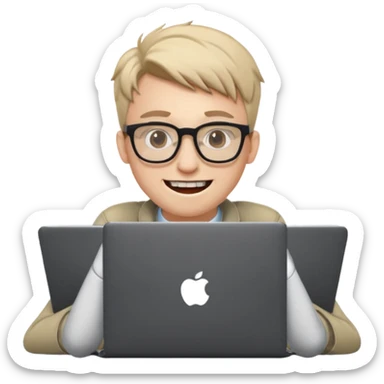 nerdy coder with glasses and prominent teeth, laptop open in front sticker