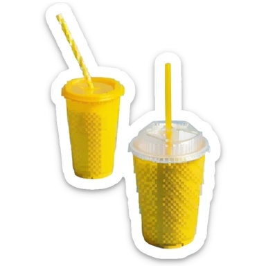 napkins, soda straws, yellow disposable cup sticker