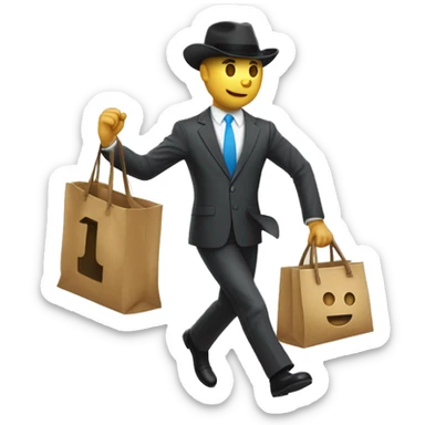 Un ladrón con máscara y traje a rayas corriendo de lado con una bolsa de dinero sticker