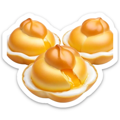 3D rendered traditional Hong Kong 鸡蛋仔 (egg puffs) fresh from mold with steam, distinctive egg-shaped bubbles, vibrant golden yellow, hyper-realistic texture, glossy surface, detailed bubbles sticker