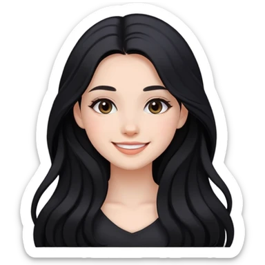 black long hair girl with soft makeup, smiling sticker