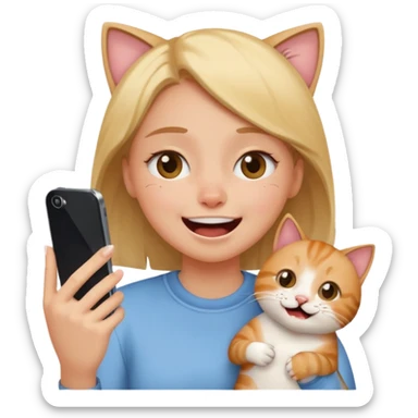 Girl crying laughing at a funny cat video on her phone sticker