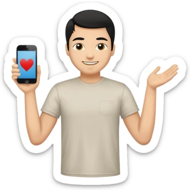 The man black hair and black eyes full body with t shirt and man is smile sticker