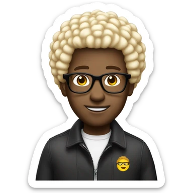 man. white blonde small afro and glasses in mcdonald’s outfit sticker