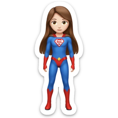 fille  brune en entier cheveux tres long et lisse super heros sticker