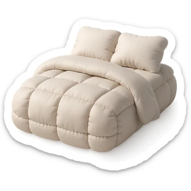 cushion style bed with puffy pillows and blanket, cozy and inviting sticker