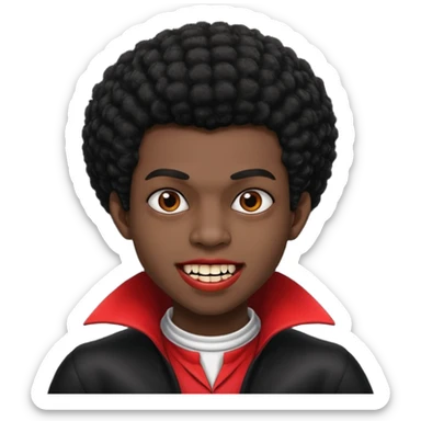 Black darkskin seventeen man  with little afro haircut and vampire teeth sticker