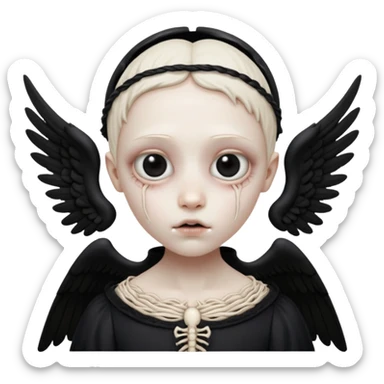 Skinless angel face, exposed bone and sinew, hollow eyes, dark gothic icon sticker