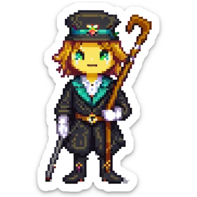 fancy character with cane crossed out with X sticker