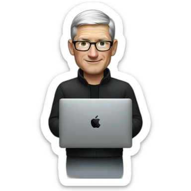 tim cook with a black macbook pro sticker