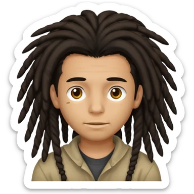 Dark-haired boy with medium-sized dreadlocks that cover part of his face sticker