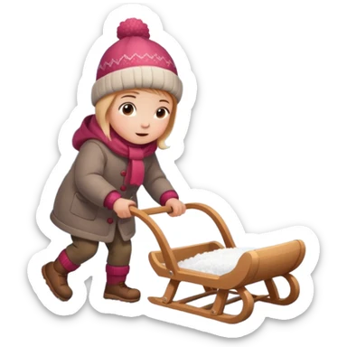 child pulling sled in snow fall and ground with snow sticker