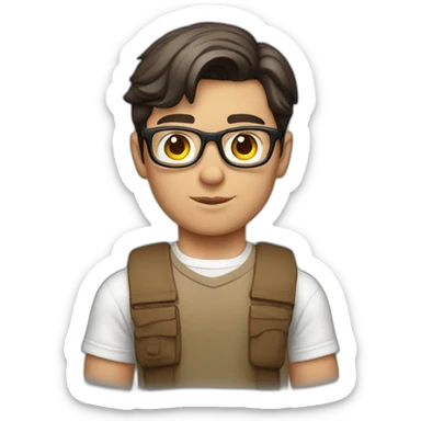 front view of young clark kent wearing white t-shirt using a laptop sticker