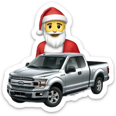 A silver F150 with Santa as the driver sticker