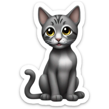 full body grey and black playing baby skinny cat sticker
