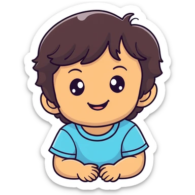 smiling toddler face with big eyes, medium skin tone, and dark wavy hair sticker