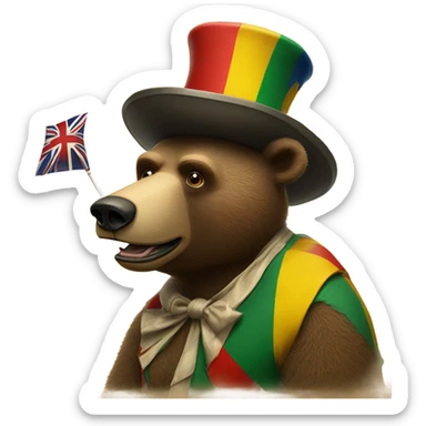 Bear Grills the British survivor in a clown hat in a circus smoking a rolled up cigarette with Jamaican flags  sticker