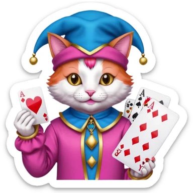 court jester cat medieval, poker card ace, pink and blue sticker