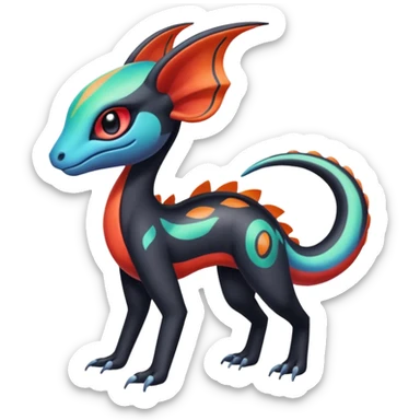 Colorful Exotic Meloetta-Salandit-Darkra-Stitch-Fakémon-creature-hybrid sticker