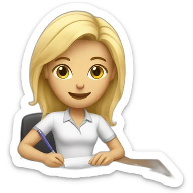 women with blonde hair filling paperwork sticker