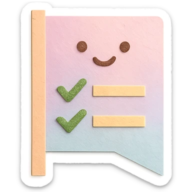 soft pastel kawaii checklist flag in soft pastel gradient with a smiling face accent sticker