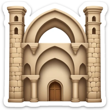 An emoji representing a traditional caravanserai or inn, typically a large, stone building with arches, used as a place for travelers to rest. The design is simple, with a warm, historical architectural style sticker