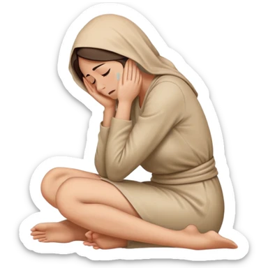 woman sitting on floor in profile view crying with face covered by arms sticker