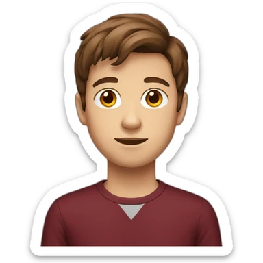 brown hair teenage boy with maroon shirt sticker