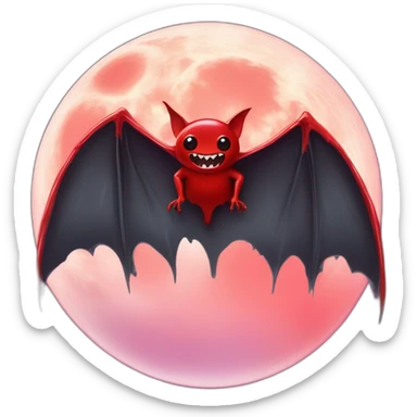 realistic full moon dripping red slime with vampire bat sharp fangs wings flying in front sticker
