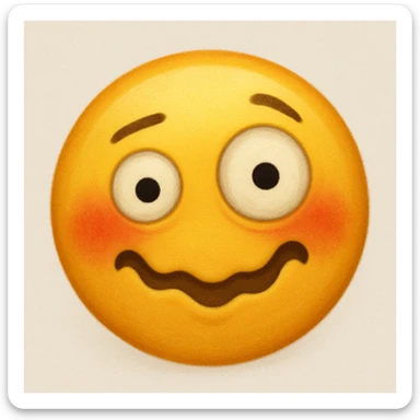 yellow face with flushed cheeks, uneven pupils, silly grin, drunk expression sticker