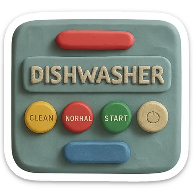 claymation style close-up of dishwasher control panel, soft lighting, pastel colors sticker