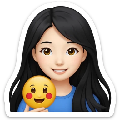 beautiful Korean girl with long black hair and black eyes, emoji style sticker