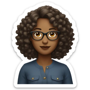Lady with medium length curly hair and glasses, brown skin  sticker
