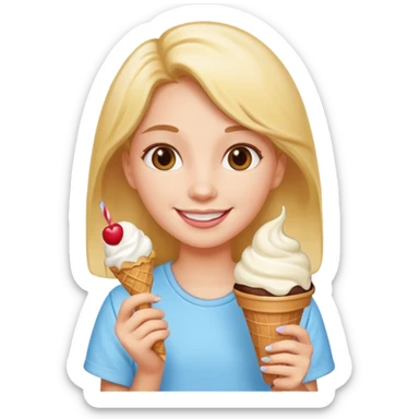 A smiling girl with ice cream in her hand sticker
