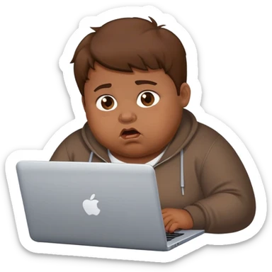 fat brown kid with brown hair using laptop drooling with stupid expression sticker