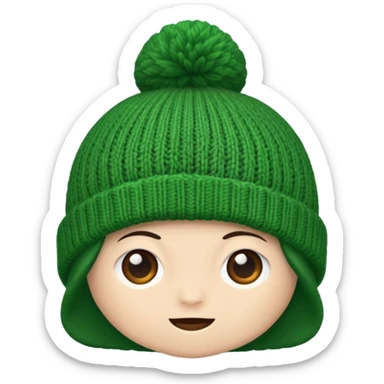 a green beanie with no person sticker