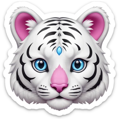 white tiger with blue eye, pink inner ears and nose sticker